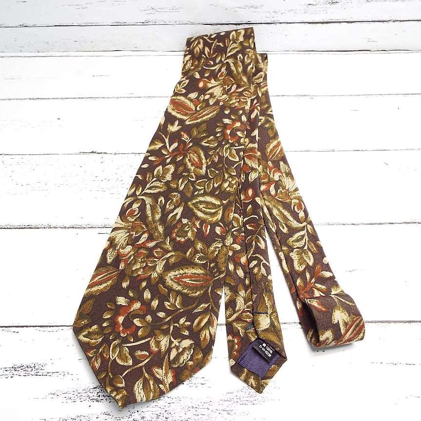 昭和レトロ】Breeze（T's COLLECTION） 植物・花柄 ブラウン系ネクタイ
