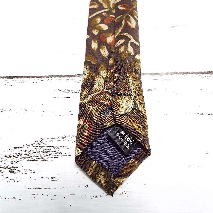 昭和レトロ】Breeze（T's COLLECTION） 植物・花柄 ブラウン系ネクタイ