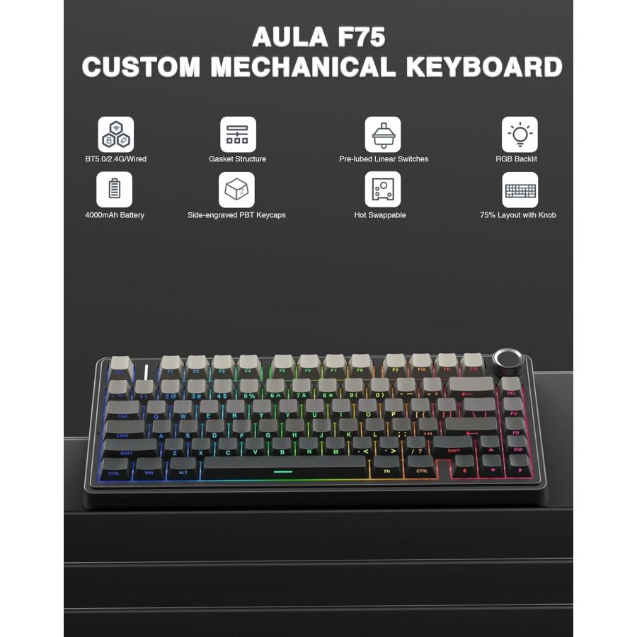 AULA F75 Pro ワイヤレス メカニカル キーボード、ホット AULA F75 Pro ワイヤレス メカニカル キーボード、ホット