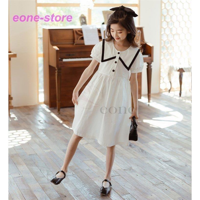 子供服 ワンピース 160 韓国子ども服 キッズ 女の子 夏服 半袖ワンピース 折り襟 子供ドレス 結婚式 誕生日 ベビー服 ジュニア お姫様 おしゃれ 可愛い 新品 17年新作