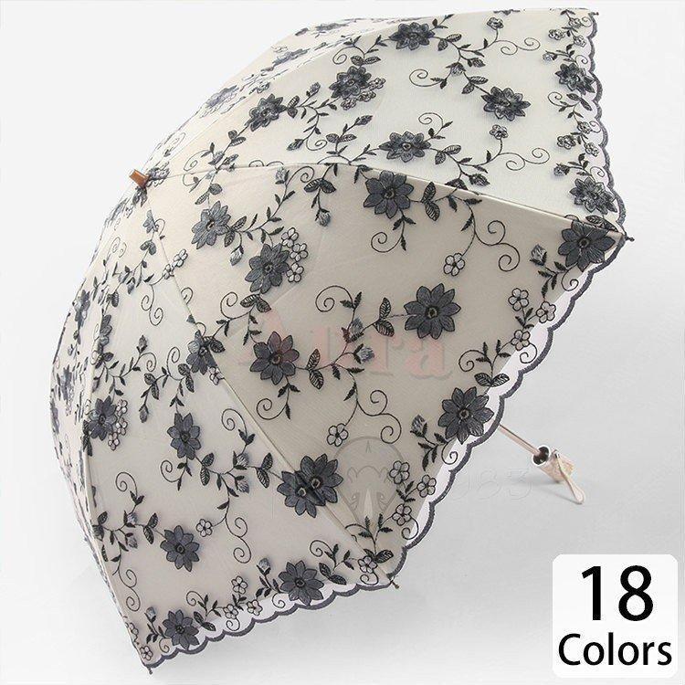 半額 フラワー 刺繍 軽量 おしゃれ ジャンプ 折り畳み傘 折りたたみ傘 耐風 晴雨兼用 可愛い レディース 傘 小花 携帯 エレガント 上品 華やか 繊細 可憐 雨傘 Iitic Fr