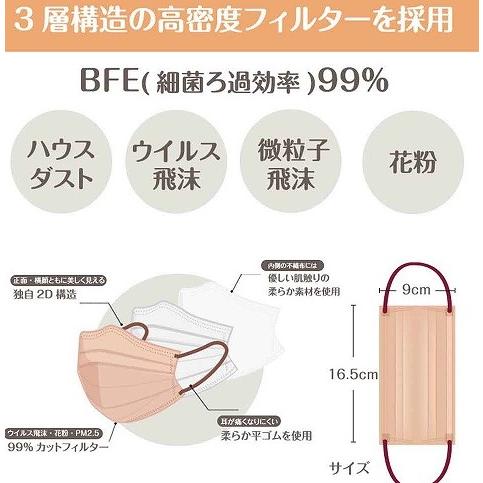 ローズピンク] 2D プリーツ3層不織布マスク バイカラーマスク MASCLUB