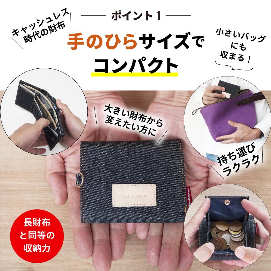 NeedNetwork ミニ財布 岡山デニム 三つ折り 財布 レディース