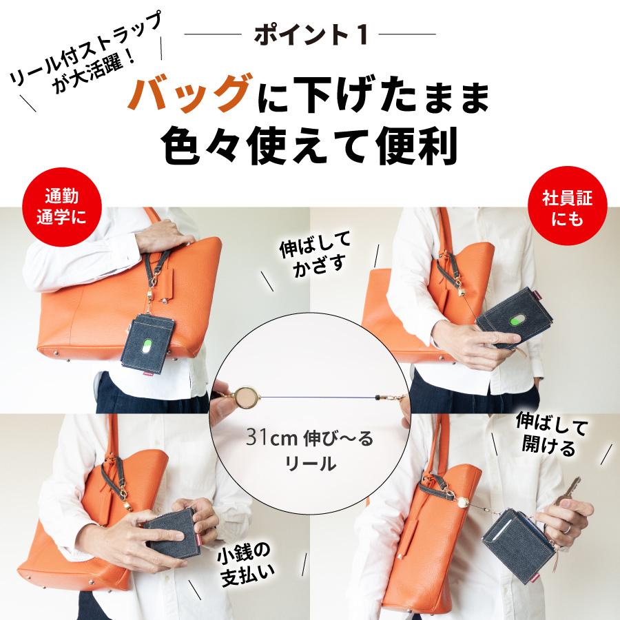 NeedNetwork パスケース 岡山デニム リール付き 定期入れ 小銭