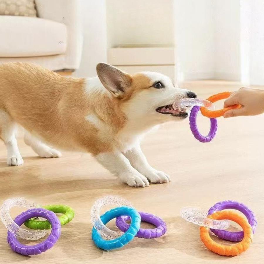 犬 ゴム 3連 おもちゃ リング型 軽量 丈夫 耐久性 9.5インチ ストレス