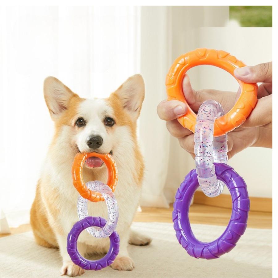 犬 ゴム 3連 おもちゃ リング型 軽量 丈夫 耐久性 9.5インチ ストレス