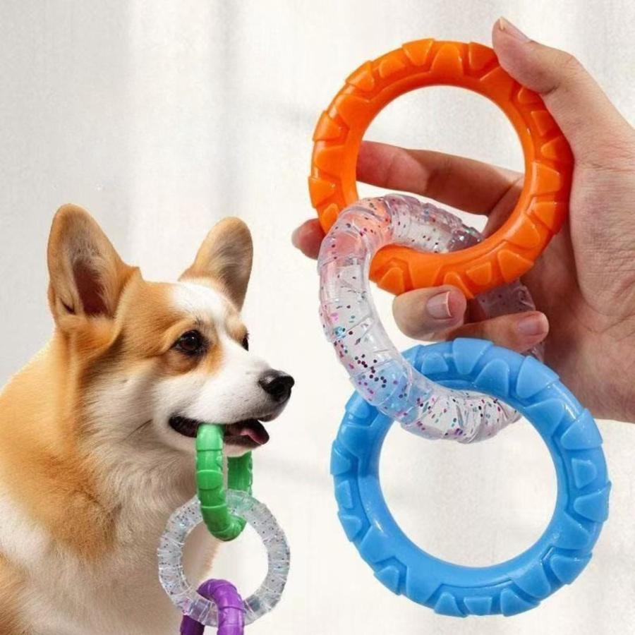 犬 ゴム 3連 おもちゃ リング型 軽量 丈夫 耐久性 9.5インチ ストレス