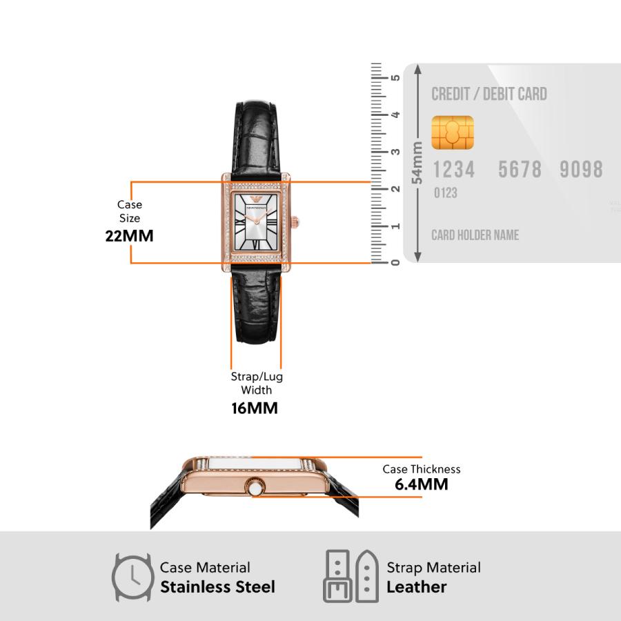 エンポリオアルマーニ EMPORIO ARMANI 腕時計 レディース 2針ウォッチ ブラックレザー AR11624の画像