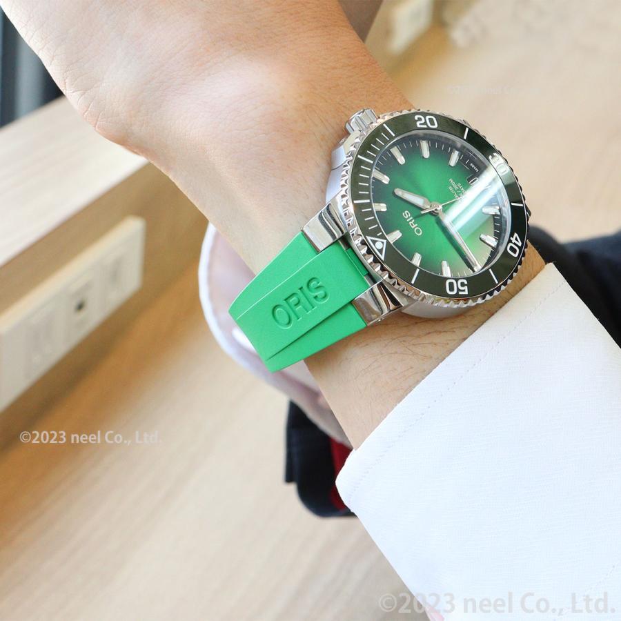 オリス ORIS アクイスデイト キャリバー400 41.5mm用 グリーンラバーストラップ 替えバンド 07 4 22 77FC_10