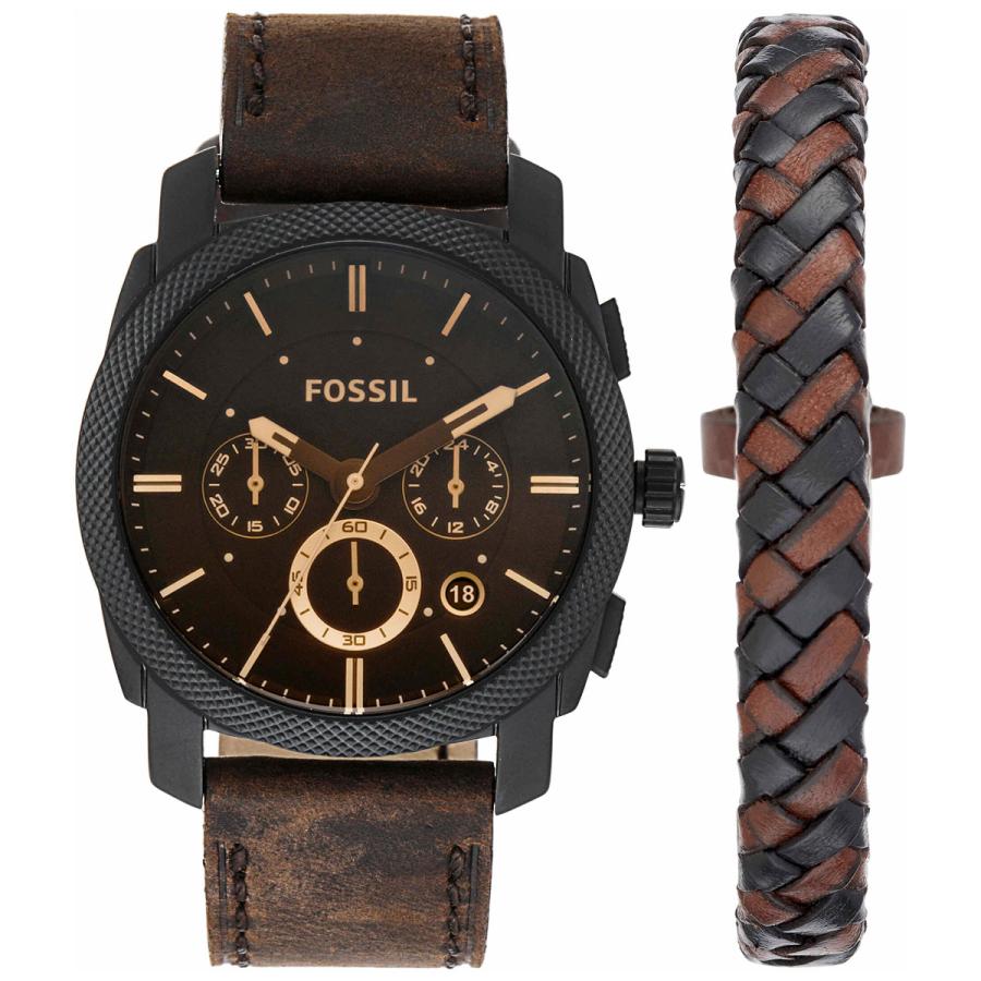 FOSSIL（フォッシル） 腕時計 メンズ MACHINE クロノグラフ レザーウォッチ ブレスレットセット FS5251SET : neel ...