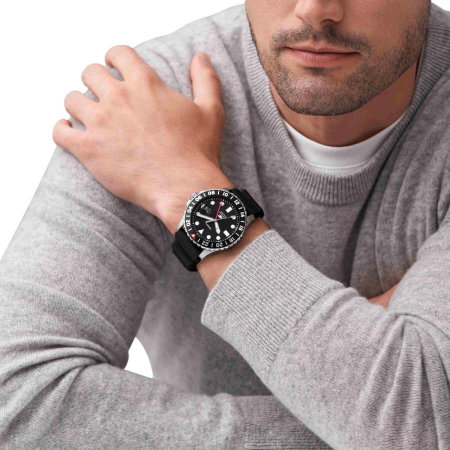 フォッシル FOSSIL 腕時計 メンズ FOSSIL BLUE GMT ブラックシリコンウォッチ FS6036の画像