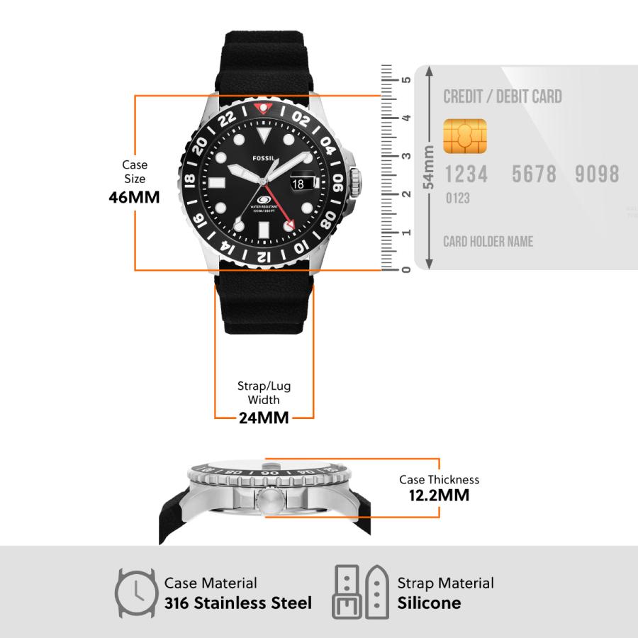 フォッシル FOSSIL 腕時計 メンズ FOSSIL BLUE GMT ブラックシリコンウォッチ FS6036の画像