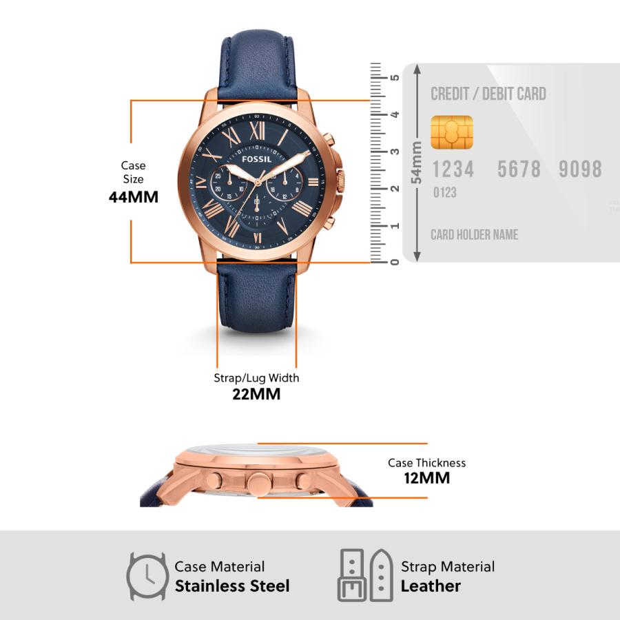 フォッシル FOSSIL 腕時計 メンズ GRANT ネイビーレザー クロノグラフ