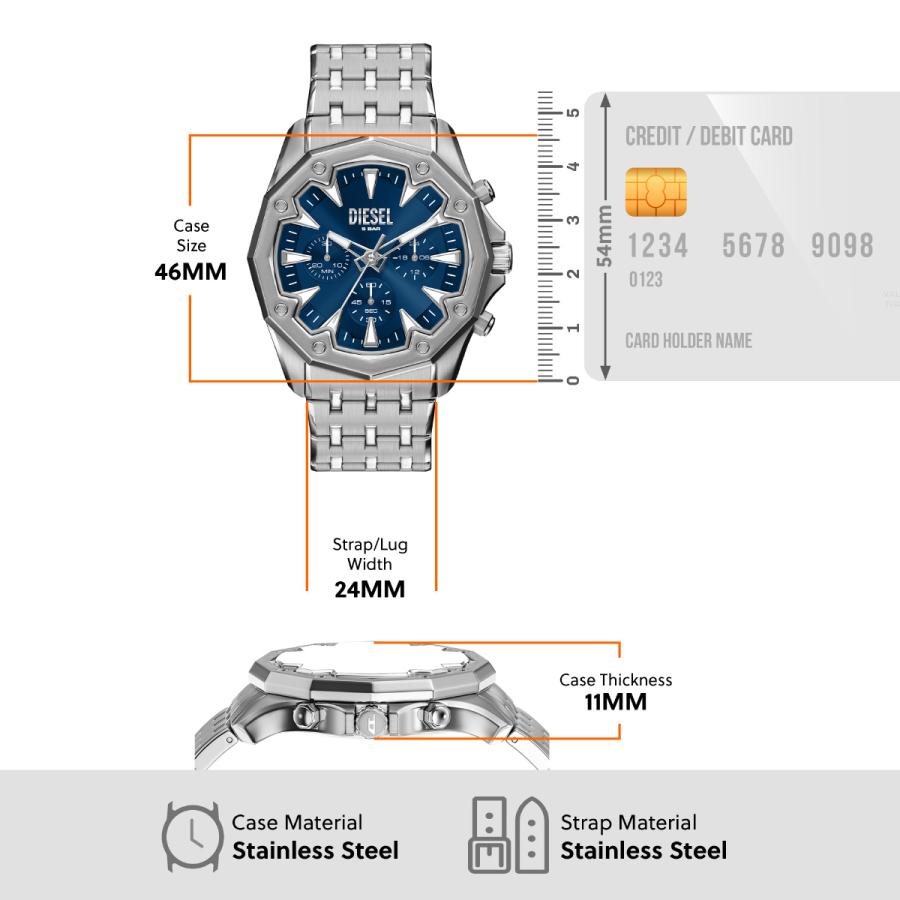 DIESELディーゼル クロノグラフ腕時計 付属品完備 ステンレス メンズ DIESEL（ディーゼル） （ノベルティー付き）ディーゼル 腕時計 クロノ