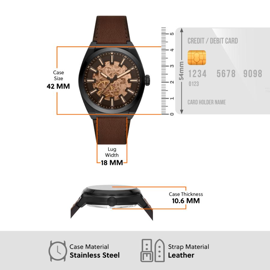 フォッシル FOSSIL 腕時計 メンズ 自動巻き EVERETT オートマティック ダークブラウン LiteHideレザー ME3207の画像