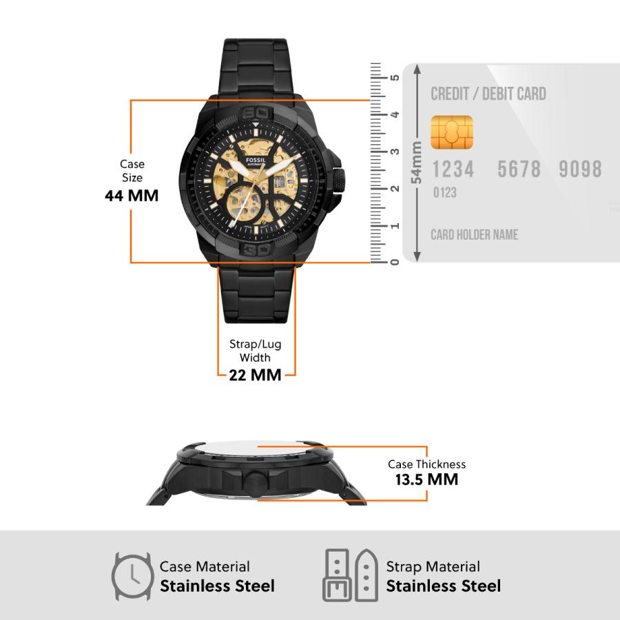 FOSSIL（フォッシル） 腕時計 メンズ 自動巻き BRONSON オートマティック ブラック ステンレスウォッチ ME3217 ...