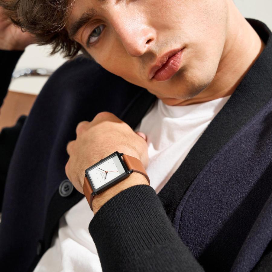 【稼働品】タバー　サガ　ギョーシェ スクエア クォーツ 腕時計 S.3026 SKAGEN（スカーゲン） 腕時計 メンズ HAGEN 三針 ブラウン レザー