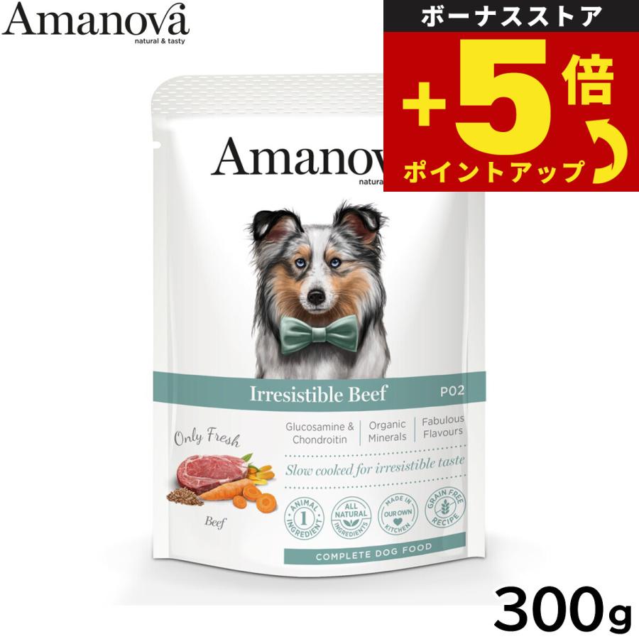 倍々+5倍！最大ポイント26倍！本日限定！アマノバ Amanova ドッグフード パウチ アダルト イレジスタブル ビーフ ウェットフード 成犬用 300g 無添加 | ブランド登録なし