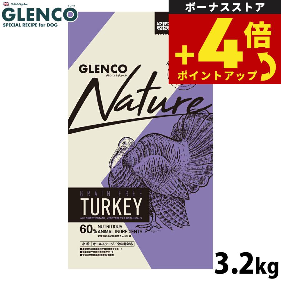 グレンコ ドッグフード ナチュール グレインフリー 全年齢用 ターキー 小粒 3.2kg 穀物不使用 グルテンフリー | 