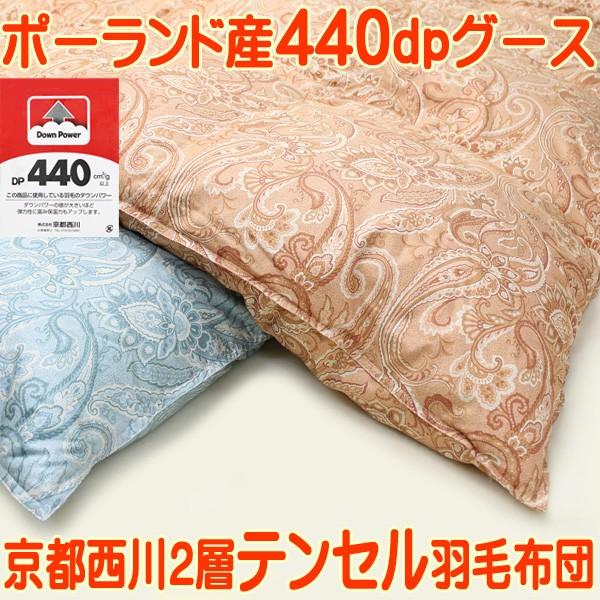 ダブル　西川羽毛布団 ポーランド産ホワイトグースダウン９５%フェザー５% 羽毛布団 京都西川 二層 95％ ポーランド産 ホワイトグース ダウン