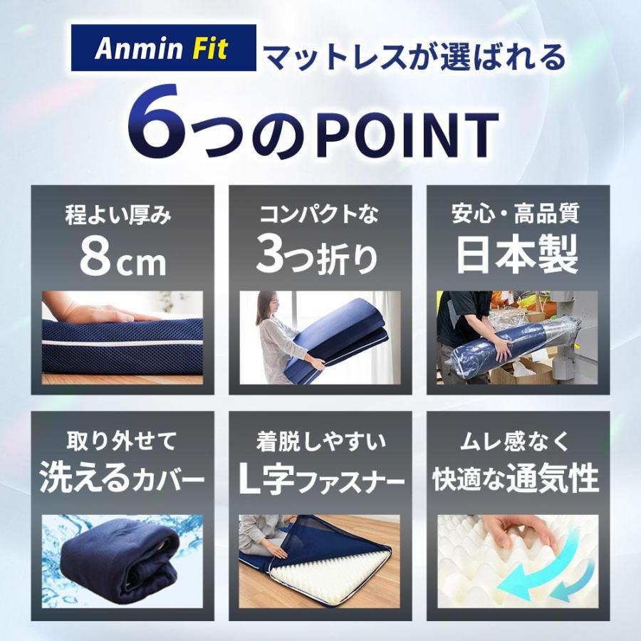 マットレス シングル 高反発 厚み8cm Anmin Fit 150N 体圧分散 敷布団 折り畳み 硬め 自社製造