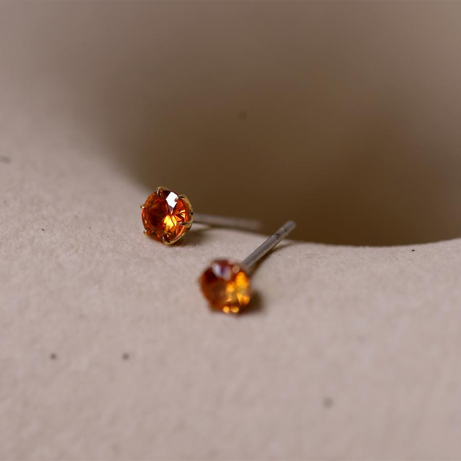 ピアス 金属アレルギー対応 セカンドピアス 誕生日 プレゼント ステンレス316L キャッチ オレンジサファイヤ[片耳販売] | 