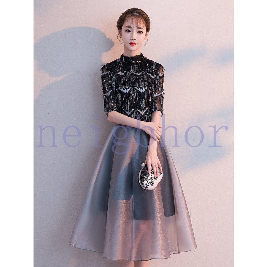 イブニングドレス パーティードレス 安い 可愛い 結婚式 披露宴 ミディドレス パーティー シアー チュール 超激得sale