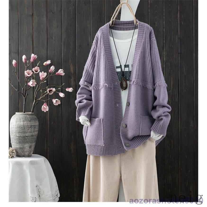 おしゃれ セーター ニット カーディガン コーディガン 40代 30代 代 大きいサイズ 体型カバー 夏 春 ゆったり カーデ 長袖 無地 ショート丈 ブラウス 羽織 レディース カーディガン カラー Color5ライトパープル Www Fattoriabacio Com