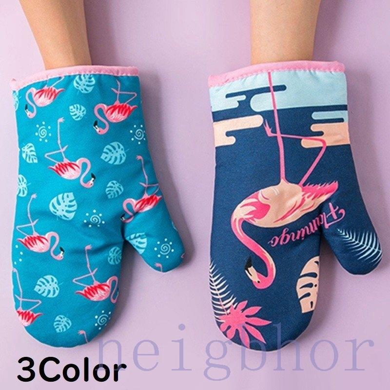 激安の ミトン 鍋つかみ キッチンミトン キッチングローブ キッチン用品 おしゃれ かわいい 耐熱 柄物 フラミンゴ ネイビー グリーン Discoversvg Com