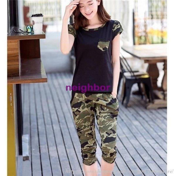 セットアップ レディース ｔシャツ パンツ ミリタリー ジャージ ルームウェア 上下セット パジャマ スウェット 迷彩 未使用品 スポーツ