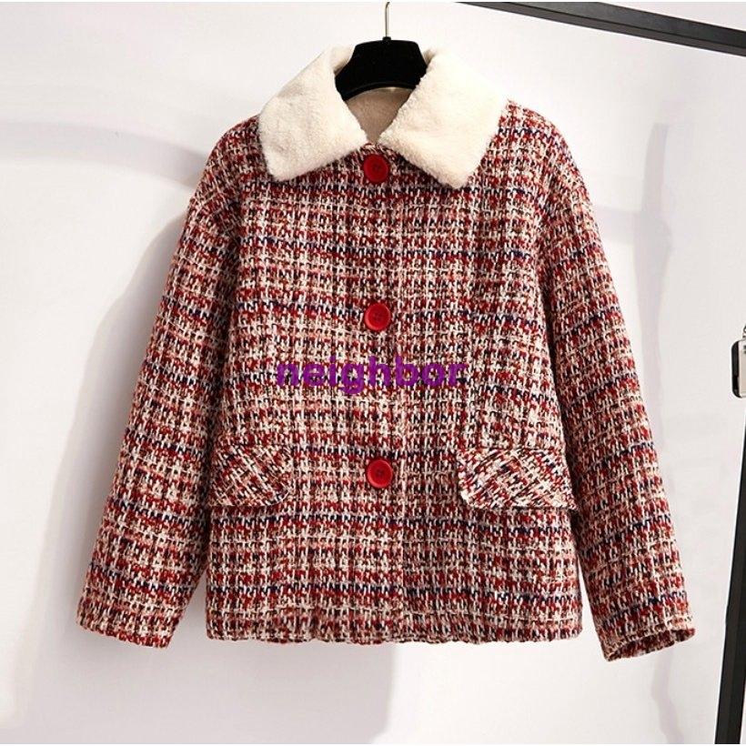 ジャケット レディース アウター ショートコート ツイード 長袖 ミドル丈 レッド チェック カジュアル かわいい 通学 お出かけ 女子会 デート 秋冬 税込