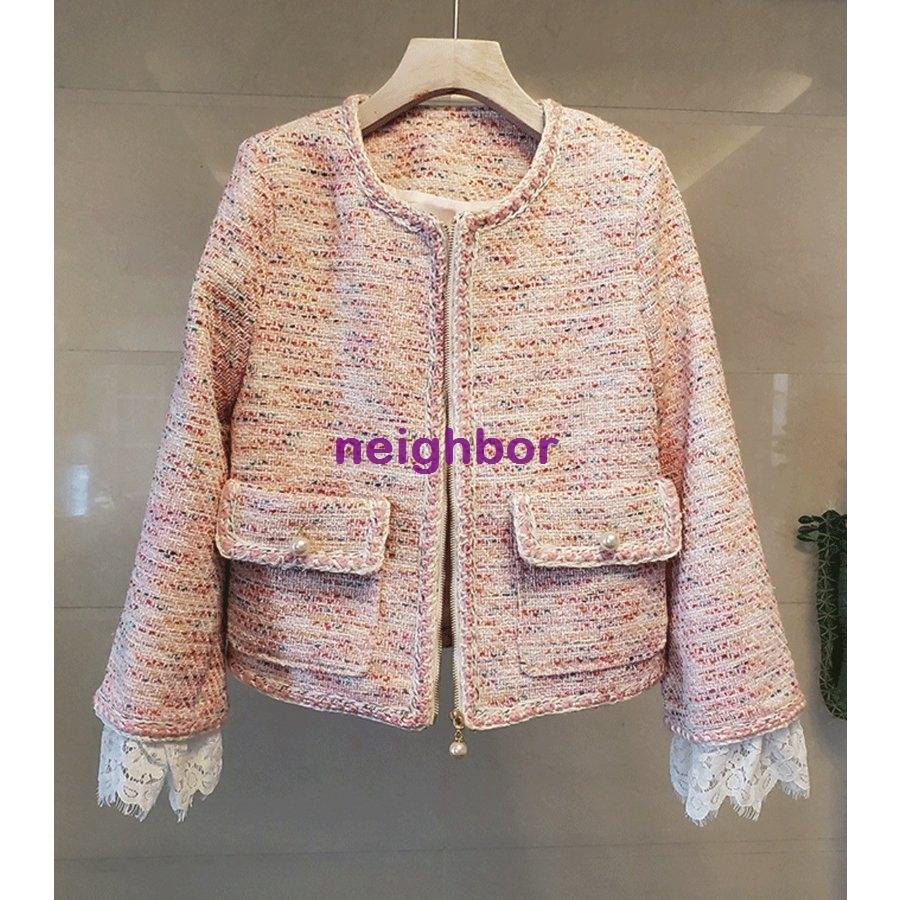 楽天最安値に挑戦 ツイード 女子会 ジャケット 長袖 レース ショート丈 フロントジップ 華やか かわいい 華やか レディースファッション 通学 お出かけ 女子会 デート 春秋 Neighbor 7503gzcvz Neighbor 超人気セール