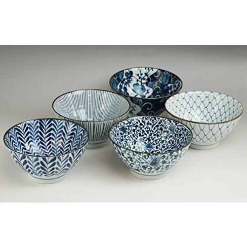 西海陶器 反丼 藍 絵変り 化粧箱入 日本製 直径18 cm 5個 セット 31756 |  | 01