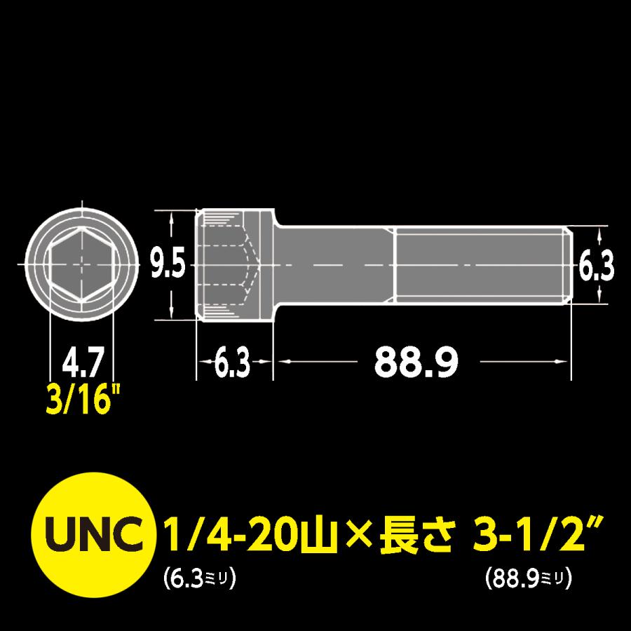 ハーレー用 インチ キャップ ボルト UNC 1/4-20山 x 長さ 3-1/2
