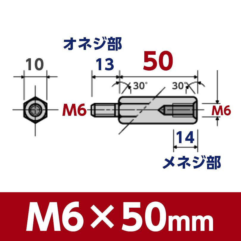 ステンレス 六角 つなぎ スペーサー オネジ-メネジ 2個入 M6 ステンレス 六角 つなぎ スペーサー オネジ-メネジ 2個入 M6