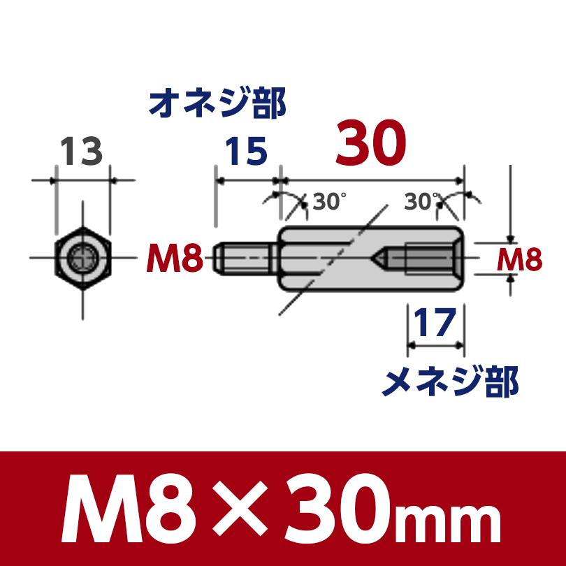 ステンレス 六角 つなぎ スペーサー オネジ-メネジ 1個入 M8 x 長さ30mm｜neji-701｜06