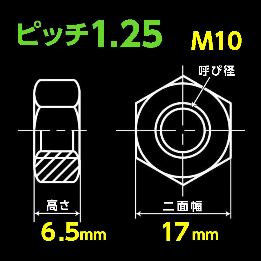 Uナット 薄型 M10 ピッチ1.25mm 二面幅17mm 高さ6.5mm 2個入 鉄