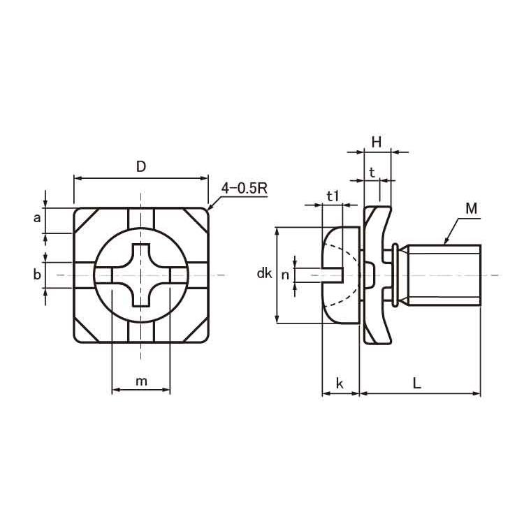 M3.5X8(1) ﾀﾝｼ -ﾅﾍﾞH6.4X1.2 組み込みねじ 鉄(標準) 三価ﾎﾜｲﾄ - ネジ