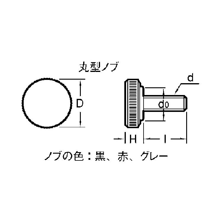 サムスクリュー（丸（黒　X　ボルト部：SCM435　ノブ：アセタール樹脂