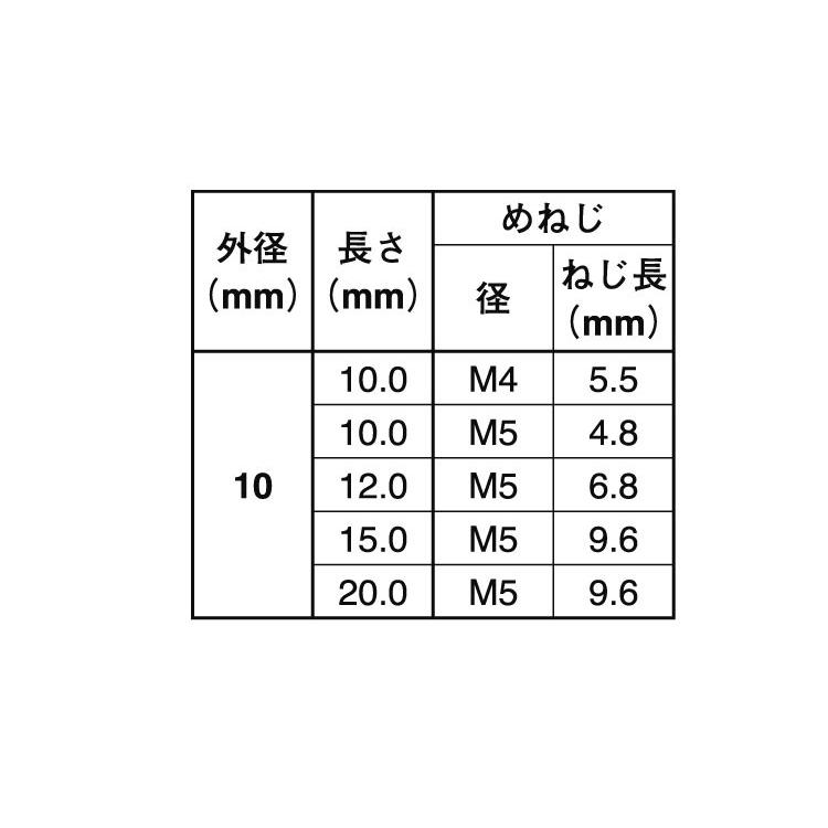 メねじスタッド（ＴＰ型・外径１０　10　M5　ステンレス　生地