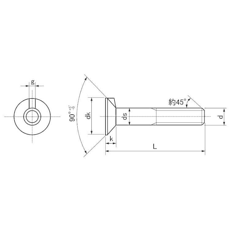 キー付き皿ボルト（ボルト単体キーツキサラBT　12X35(ゼン　標準(または鉄)　生地(または標準)