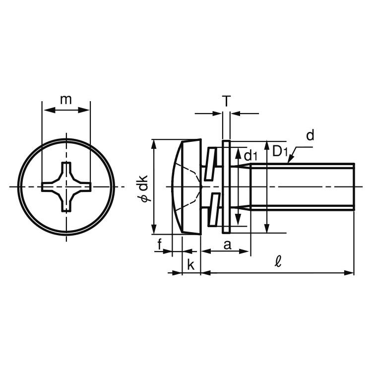 （＋）バインドＰ＝４BS(　)バインドP=4　X　黄銅　ニッケル