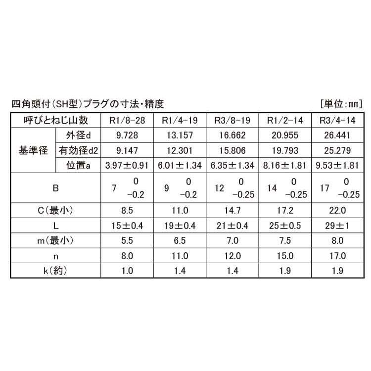 プラグーＳＨ（四角頭SUS316Lプラグ(4カク　ＳＵＳ３１６Ｌ　生地(または標準)