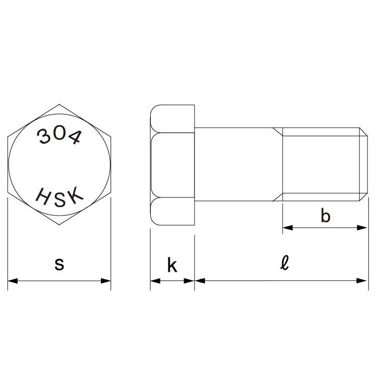 ３０４材　六角ＢＴ（半（光精工製304HSK　6カクBT(ハン　生地(または標準)　10X65　ステンレス(303、304、XM7等)