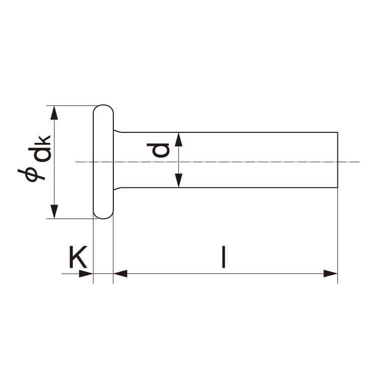 薄平リベットSUSウスヒラリベット 2 X 6 ステンレス(303、304、XM7等)/生地(または標準)