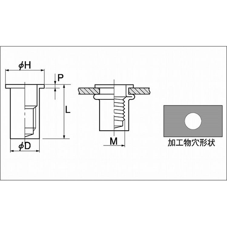 ＰＯＰシールドナットＡＰＳ平頭POPナット(アルミ　APS　525　標準(または鉄)　生地(または標準)