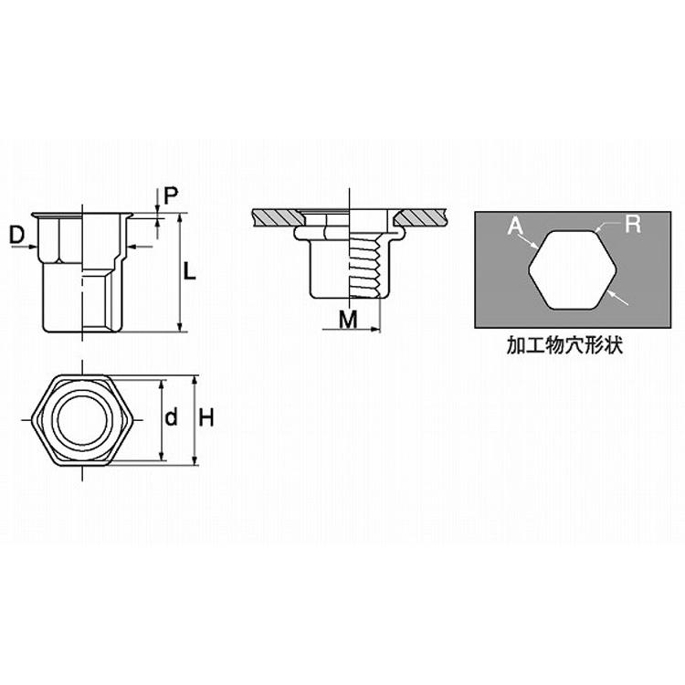 ＰＯＰナットＳＦＨＳＦヘキサ・鉄POPナット(ヘキサSF　SFH　515SFHEX　標準(または鉄)　三価ホワイト