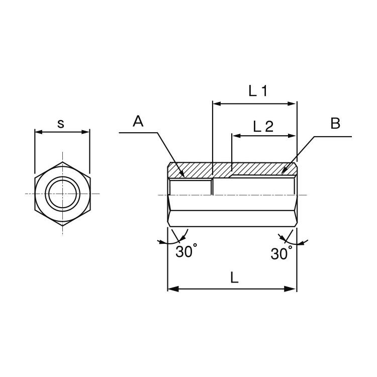 異径高ナット（Ｍ−Ｗ・Ｗ−Ｍ）イケイタカN(B=23　M12-5　8X40　ステンレス(303、304、XM7等)　生地(または標準)