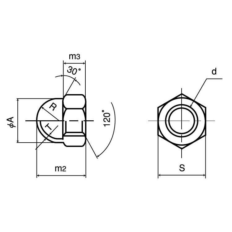 袋ナットチタン　フクロN(3ガタ2シュ　M6　チタン(Ti)　生地(または標準)