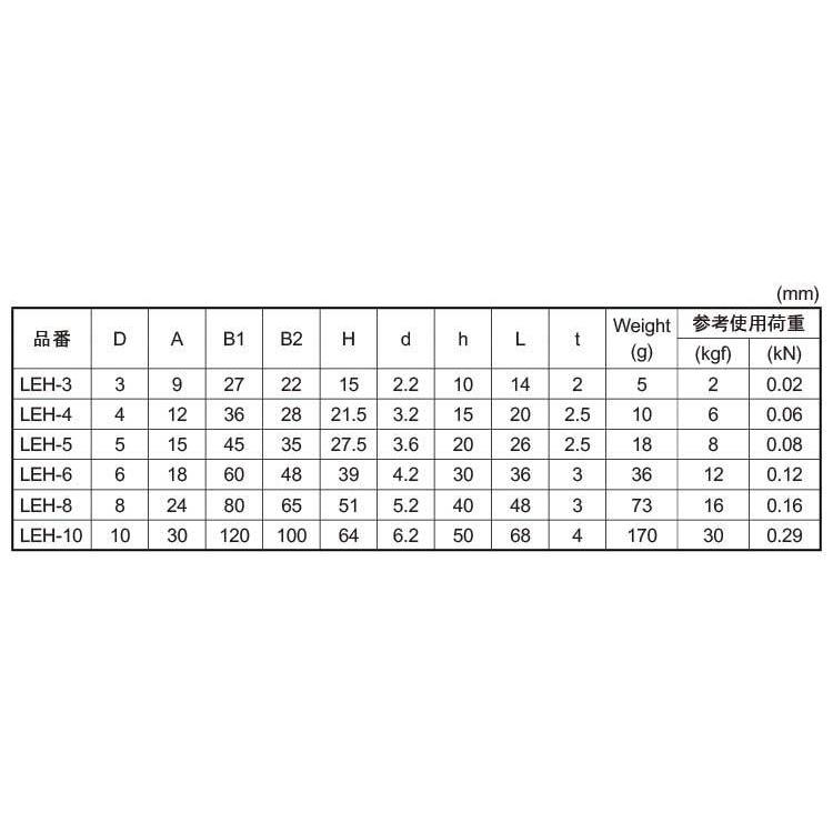 ロングアイフックロングアイフック　LEH-8　ステンレス(303、304、XM7等)　生地(または標準)